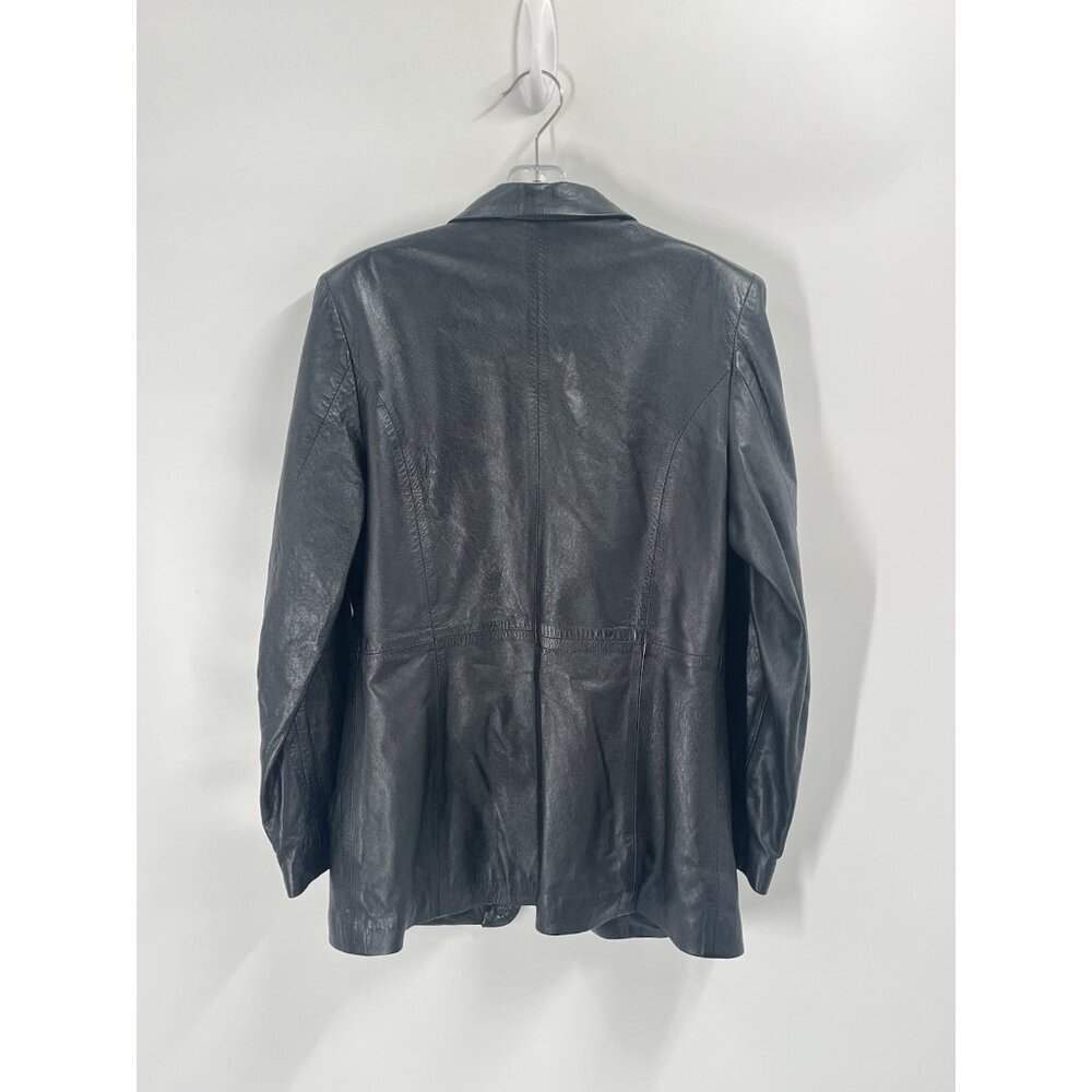 Euros Black Leather Blazer Jacket Moto Mob Wife Sz 42 Sz Large - Picture 5 of 5